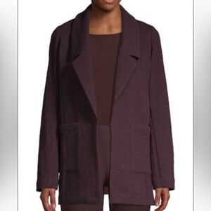 Eileen Fisher Cotton Tencel Stretch Pucker Notch Collar Jacket Blazer